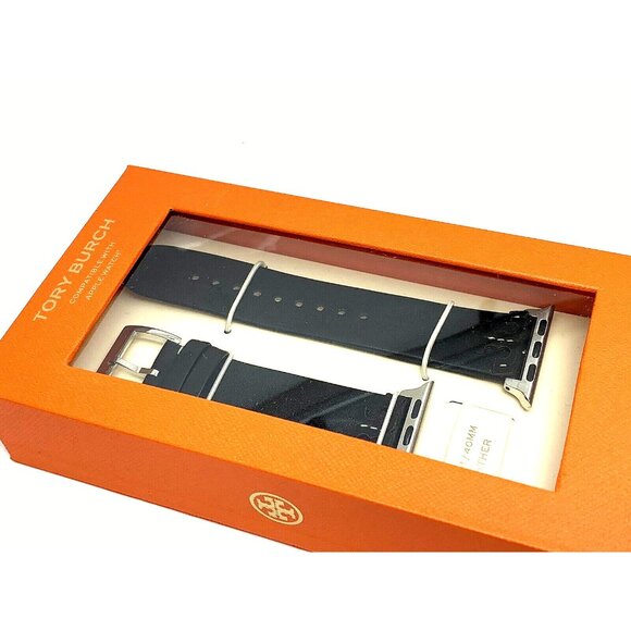 Tory Burch Women's Apple Watch 38/40mm Band McGraw Black Leather TBS0005 - Picture 2 of 9